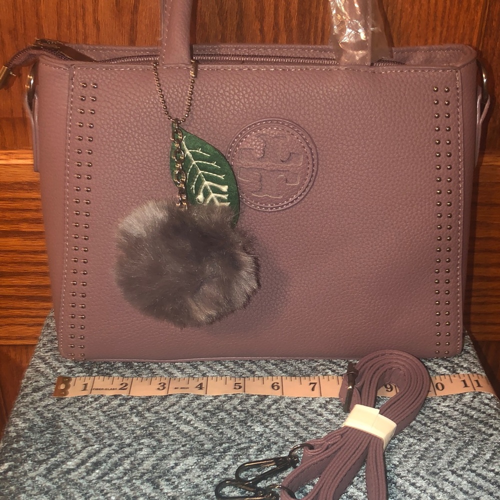 Purple Handbag with Pom Pom Charm